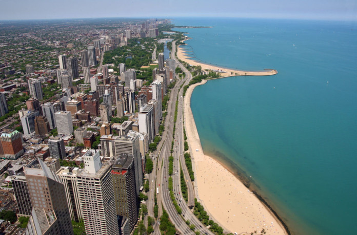 pohľad na Chicago z dronu