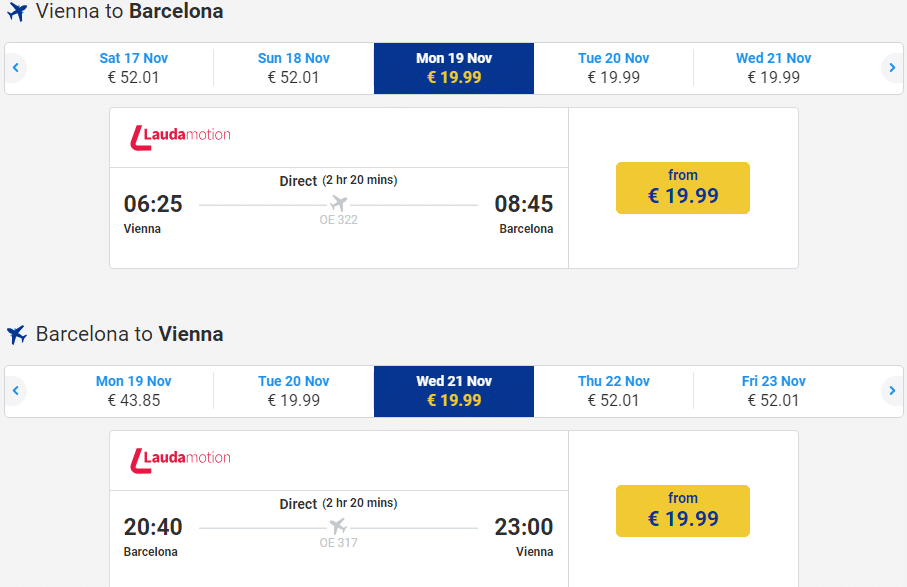 letenky z Viedne do Barcelony za 40€