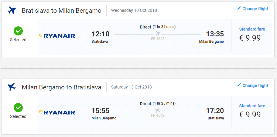 letenky z Bratislavy do Milána