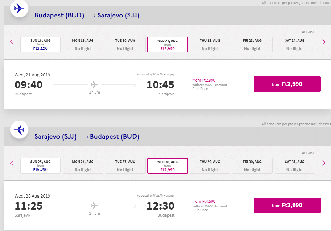 letenky z Budapešti do Sarajeva