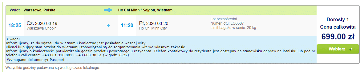 Jednosmerná letenka do VIETNAM-u - z Varšavy za 163€