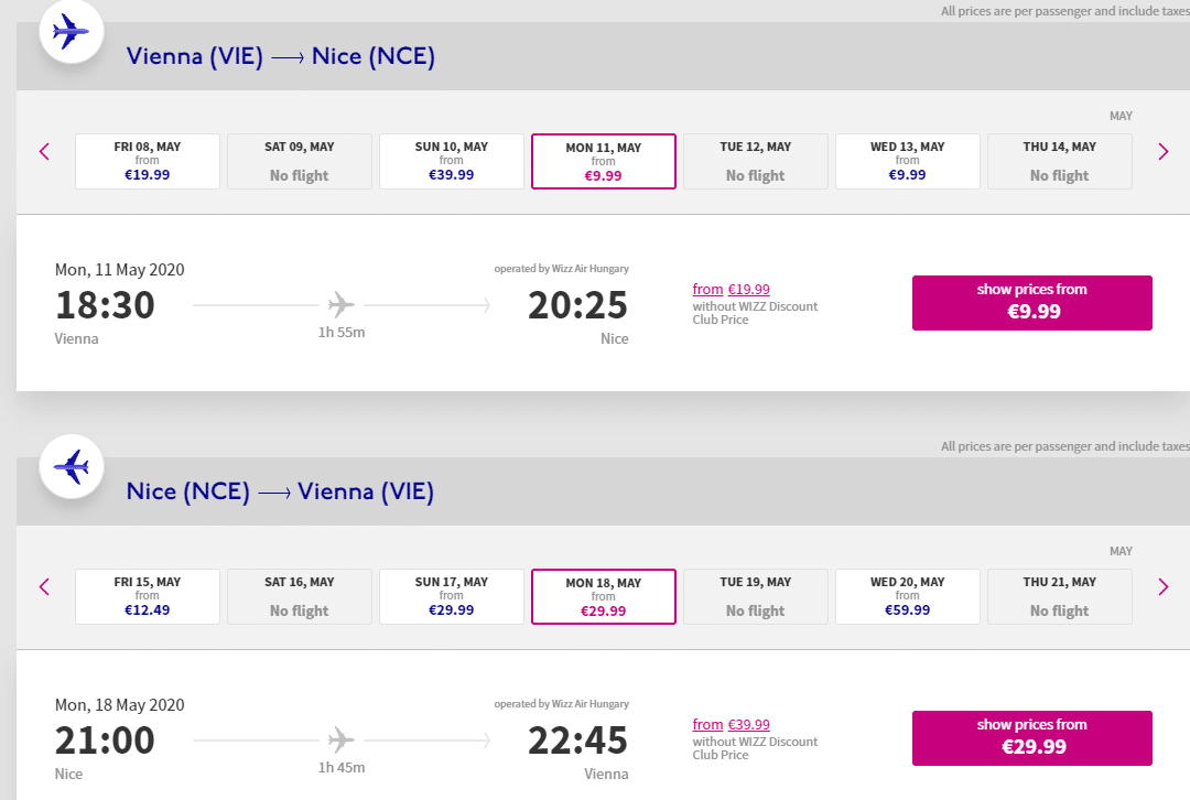letenky z Viedne do Nice